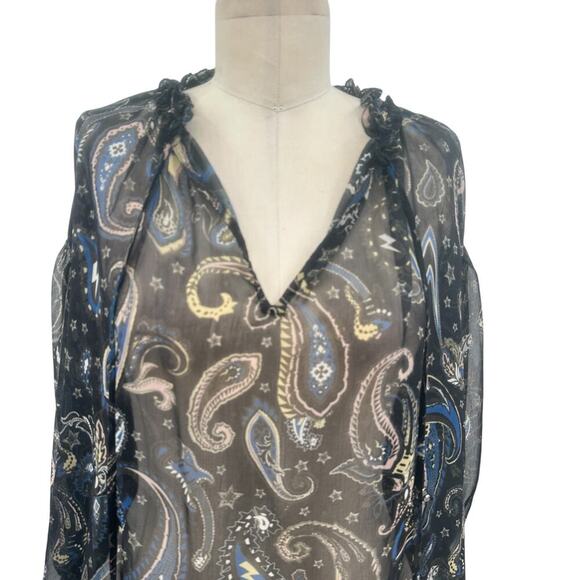 Zadig & Voltaire Top Talisa Print Blouse In Noir Sheer Paisley Black Size Small - Picture 3 of 13